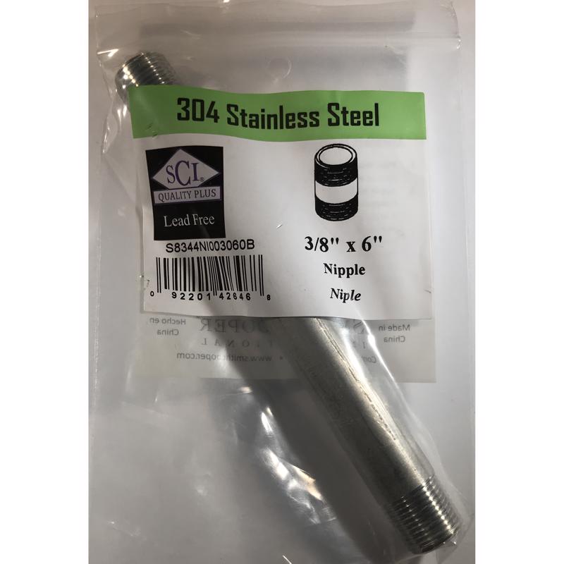 SMITH-COOPER - Smith-Cooper 3/8 in. MPT Stainless Steel 6 in. L Nipple