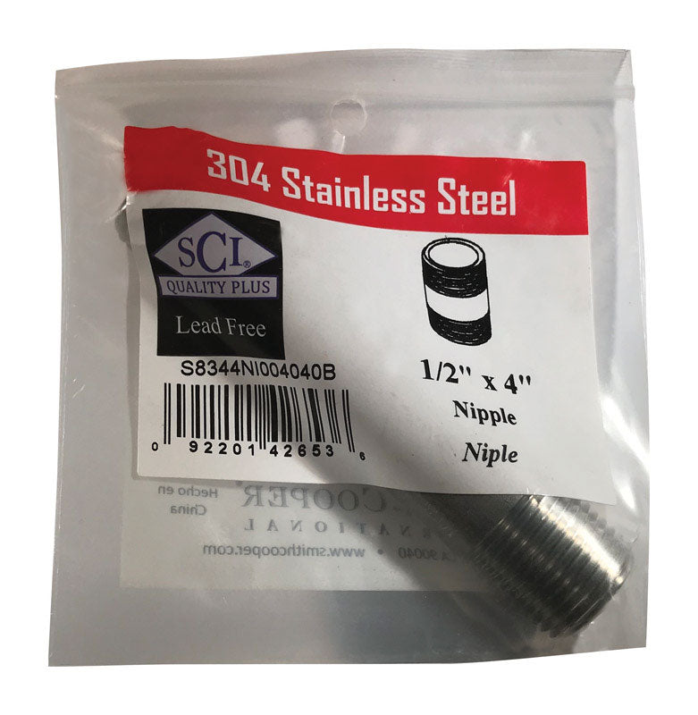 SMITH-COOPER - Smith-Cooper 1/2 in. MPT Stainless Steel 4 in. L Nipple