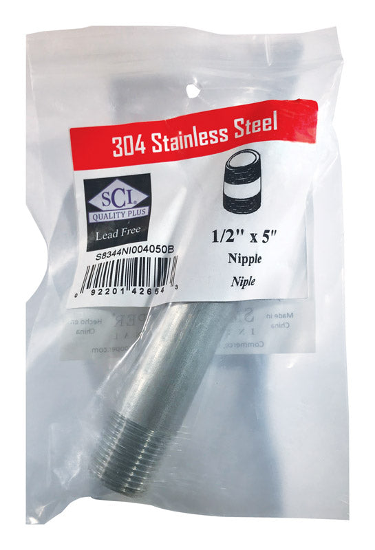 SMITH-COOPER - Smith-Cooper 1/2 in. MPT Stainless Steel 5 in. L Nipple