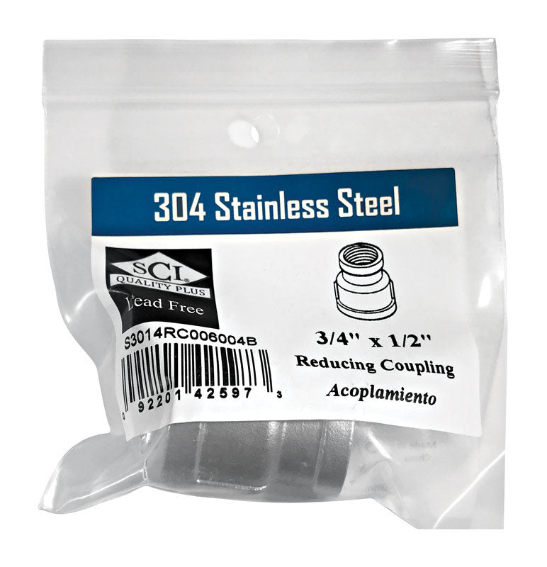 SMITH-COOPER - Smith-Cooper 3/4 in. FPT X 1/2 in. D FPT Stainless Steel Reducing Coupling