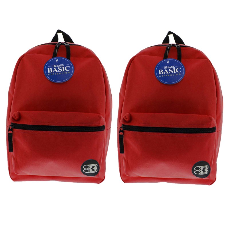 BAZIC PRODUCTS - Basic Backpack, 16", Red, Pack of 2