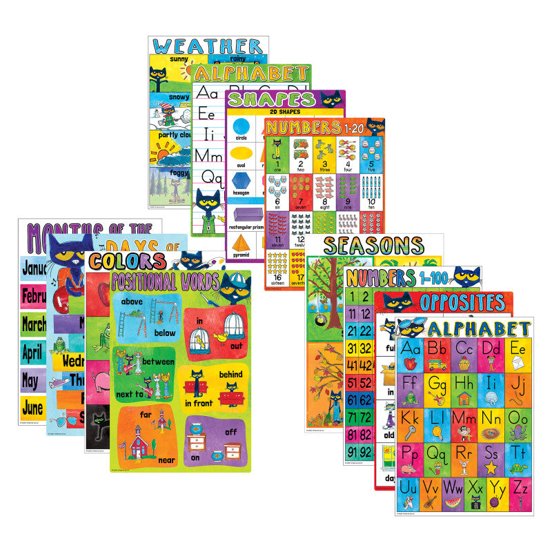 EDUPRESS - Pete the Cat Early Learning Small Poster Pack, 11" x 15-3/4", Pack of 12