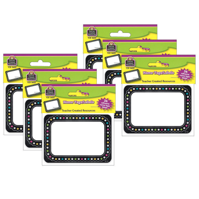 TEACHER CREATED RESOURCES - Chalkboard Brights Name Tags/Labels, 36 Per Pack, 6 Packs