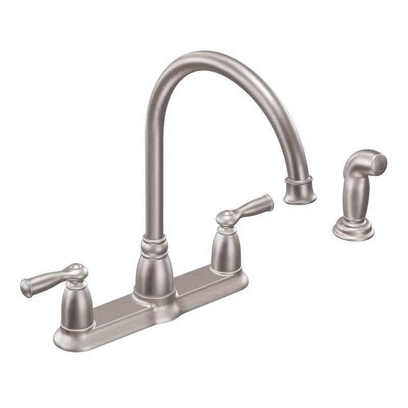 MOEN - Moen Banbury Two Handle Stainless Steel Kitchen Faucet Side Sprayer Included