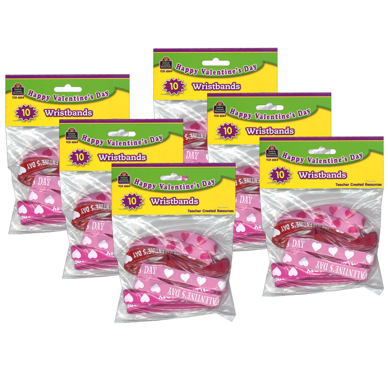 TEACHER CREATED RESOURCES - Happy Valentine's Day Wristbands, 10 Per Pack, 6 Packs