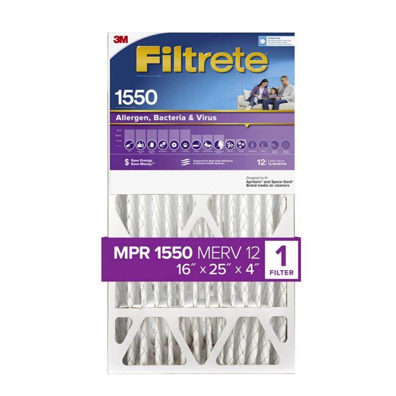 3M - 3M 16 in. W X 25 in. H X 4-5/16 in. D Polyester 12 MERV Pleated Allergen Air Filter 1 pk - Case of 4