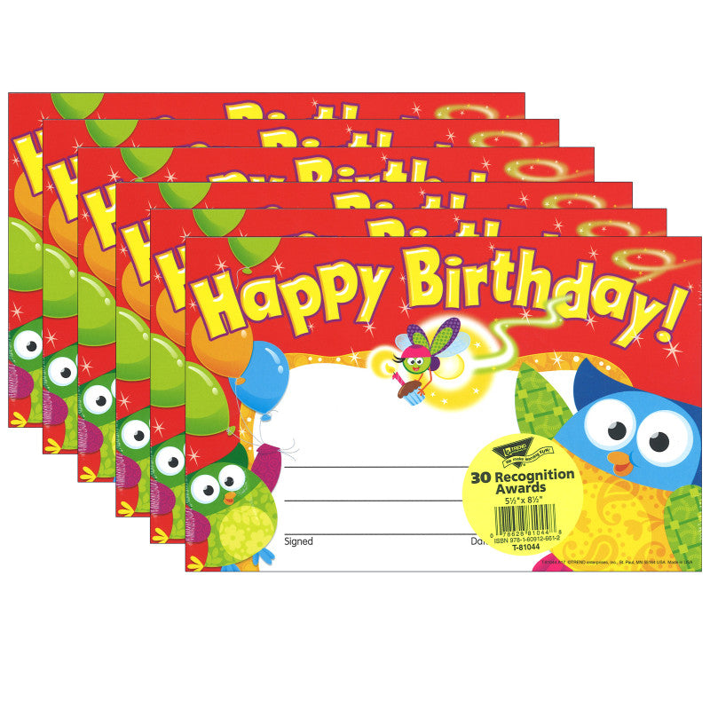 TREND - Happy Birthday Owl-Stars!® Recognition Awards, 30 Per Pack, 6 Packs