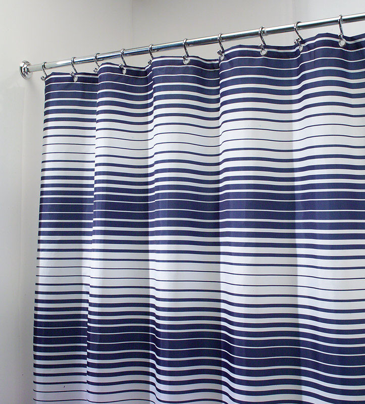 IDESIGN - iDesign 72 in. H X 72 in. W Navy Stripes Shower Curtain Polyester