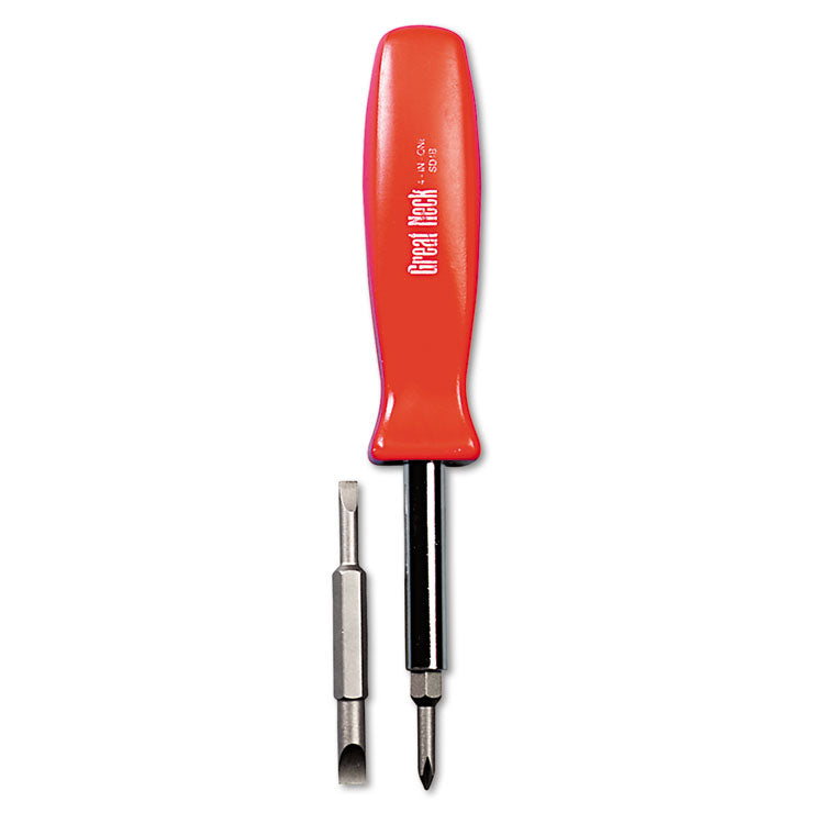 Great Neck - 4 in-1 Screwdriver w/Interchangeable Phillips/Standard Bits, Assorted Colors