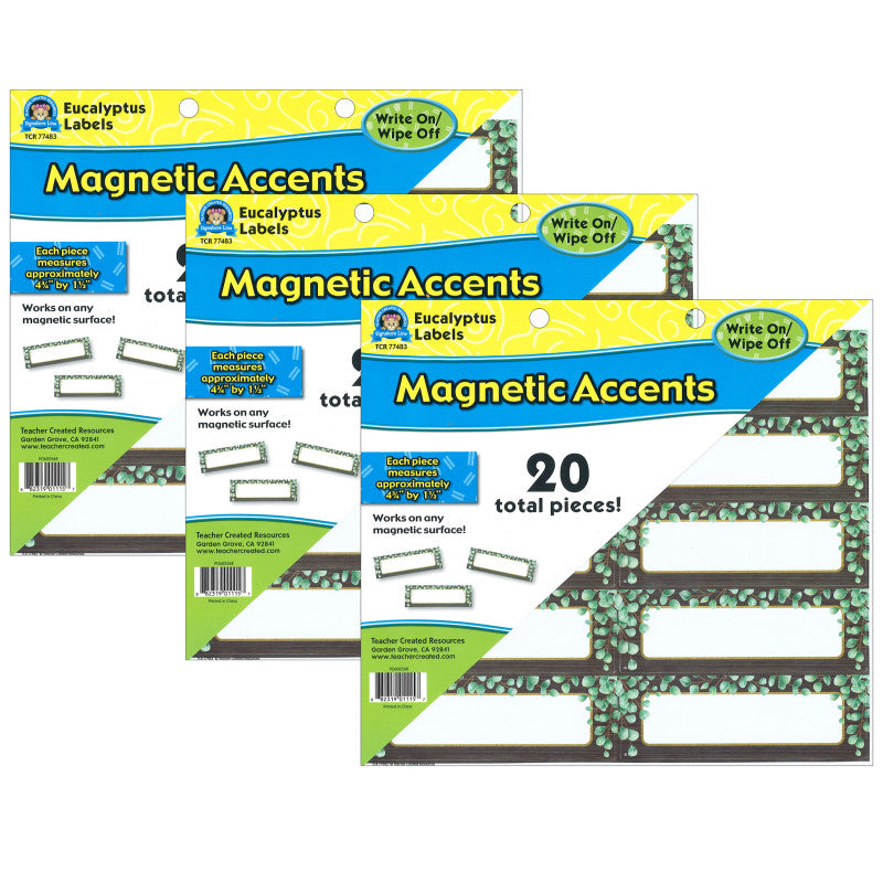 TEACHER CREATED RESOURCES - Eucalyptus Labels Magnetic Accents, 20 Per Pack, 3 Packs