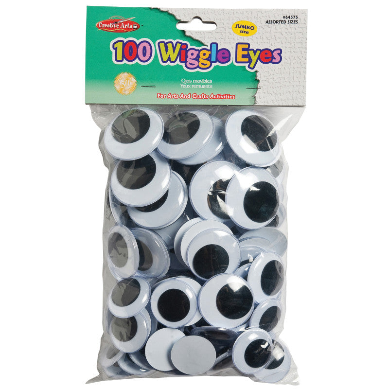 CHARLES LEONARD - Wiggle Eyes, Jumbo Round, Assorted Sizes, Black, Pack of 100