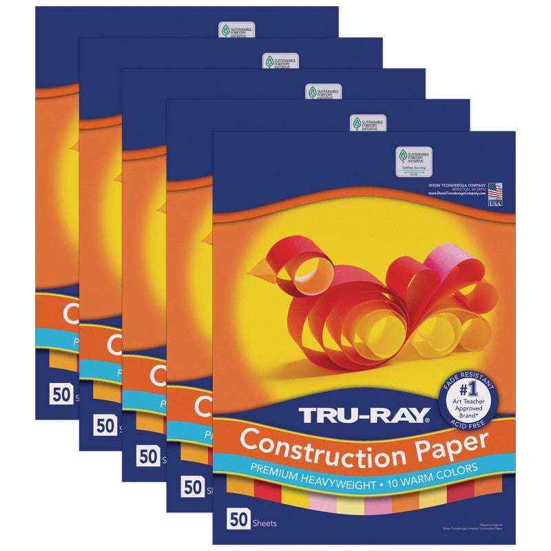 TRU-RAY - Construction Paper, Warm Assorted, 12" x 18", 50 Sheets Per Pack, 5 Packs
