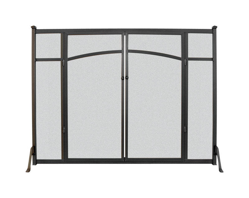 PANACEA - Panacea Black/Gray Matte Metal Fireplace Screen with Doors