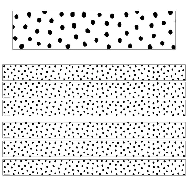 TEACHER CREATED RESOURCES - Black Painted Dots on White Straight Border Trim, 35 Feet Per Pack, 6 Packs