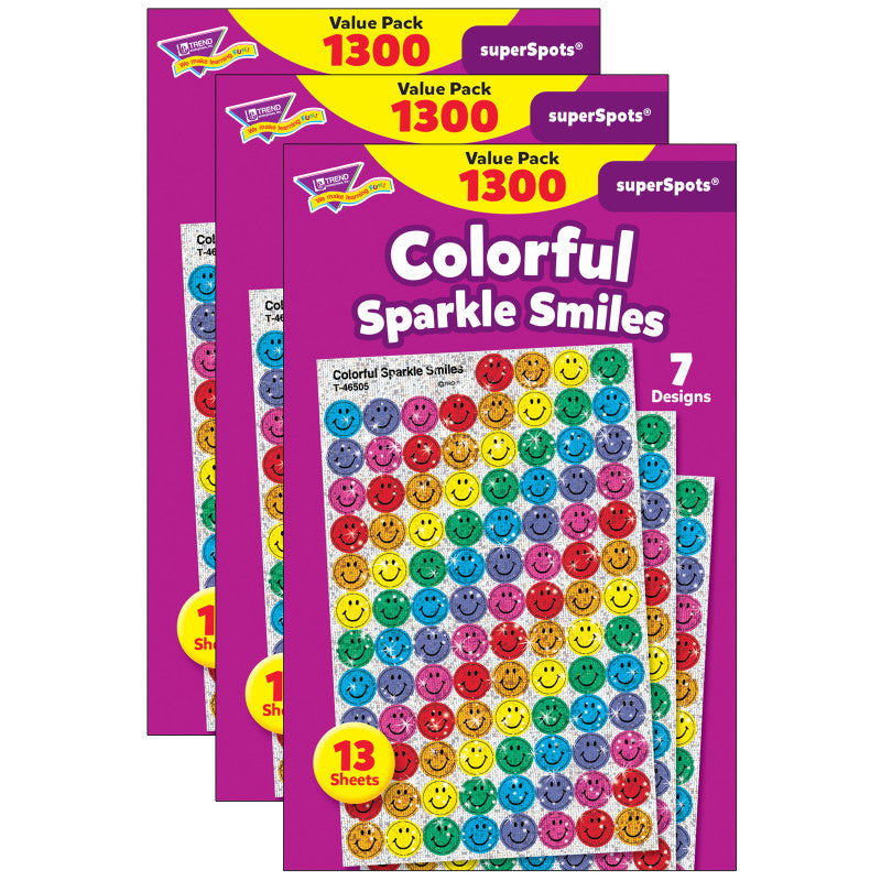 TREND - Colorful Sparkle Smiles superSpots® Value Pack, 1300 Per Pack, 3 Packs