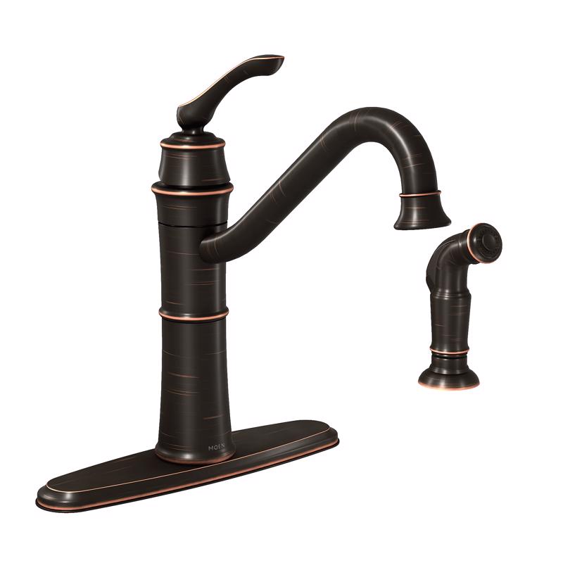 B & K - Moen Wetherly One Handle Bronze Kitchen Faucet Side Sprayer Included