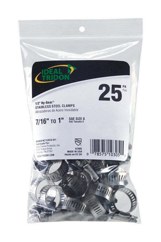 IDEAL TRIDON - Ideal Tridon Hy Gear 7/16 in to 1 in. SAE 8 Silver Hose Clamp Stainless Steel Band