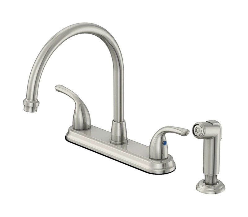 OAKBROOK - OakBrook Pacifica Two Handle Brushed Nickel Kitchen Faucet Side Sprayer Included