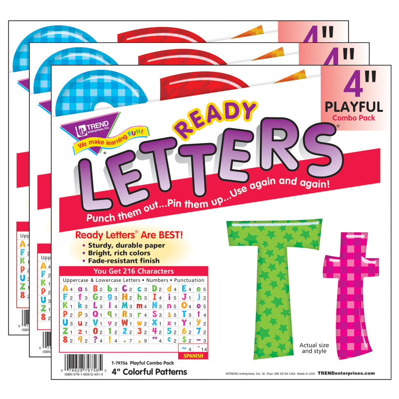 TREND - Colorful Patterns 4" Play Combo Ready Letters®, 3 Packs