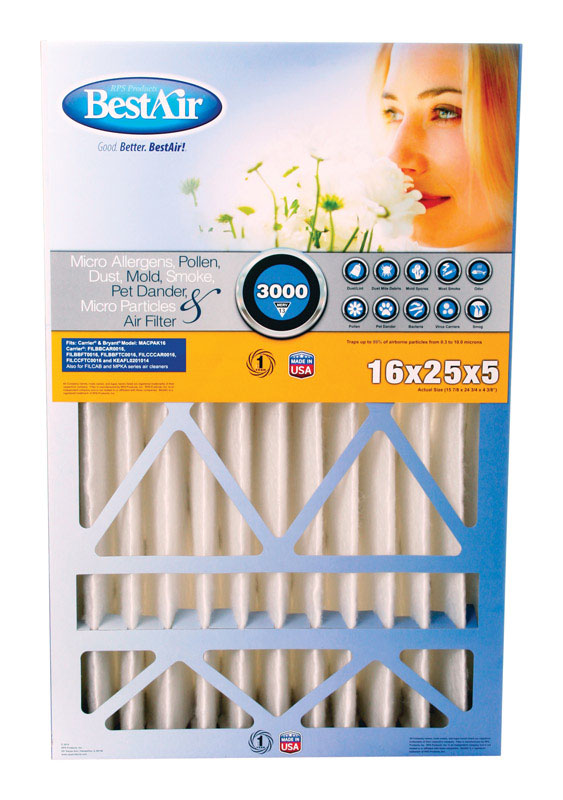 B & K - BestAir 16 in. W X 25 in. H X 5 in. D 13 MERV Pleated Air Filter 1 pk