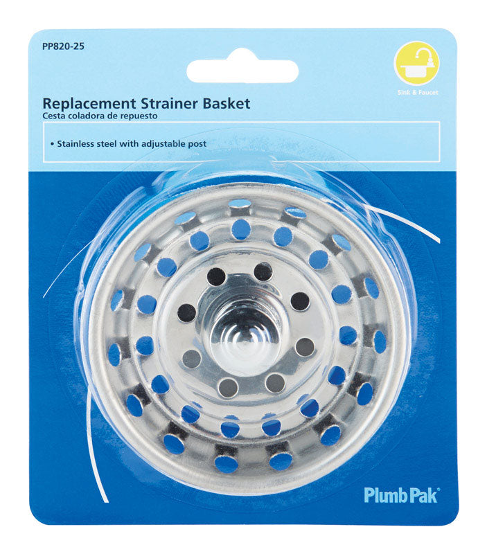 B & K - Plumb Pak 3-1/2 in. D Chrome Stainless Steel Replacement Strainer Basket Silver