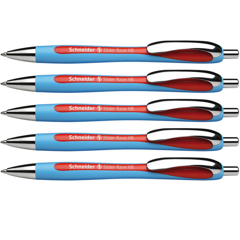 SCHNEIDER - Rave Retractable Ballpoint Pen, ViscoGlide Ink, 1.4 mm, Red, Pack of 5