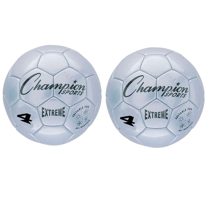 CHAMPION SPORTS - Extreme Soccer Ball, Size 4, Silver, Pack of 2