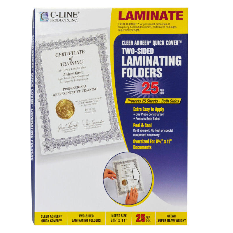 C-LINE - Super Heavyweight Cleer Adheer Quick Cover Laminating Pockets, Box of 25