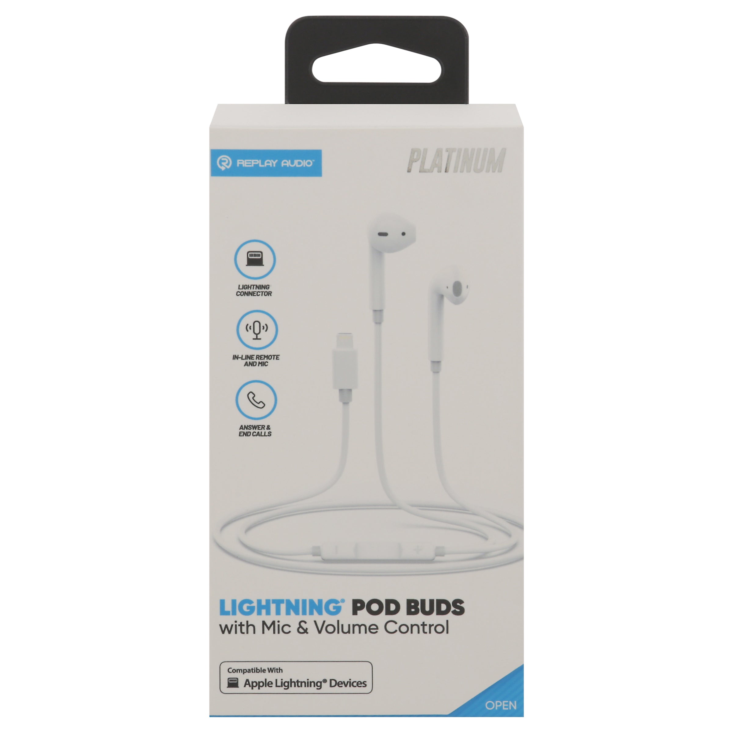 Replay Audio Platinum Lightning Pod Buds with Mic & Volume Control 1 ea - Case of 1