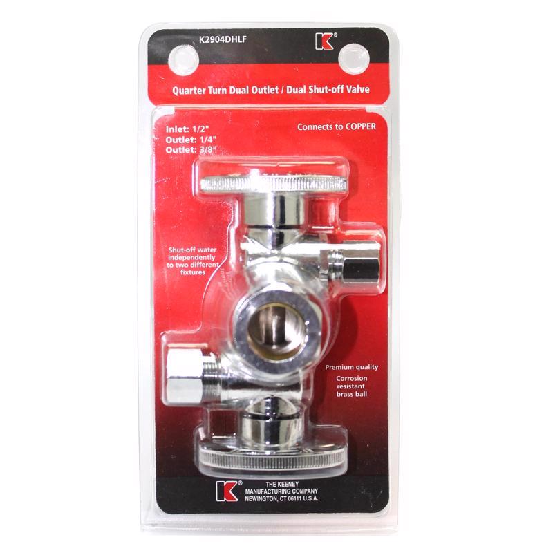 KEENEY - Keeney 3/8 in. Compression in. X 1/4 in. Compression Brass Dual Shut-Off Valve