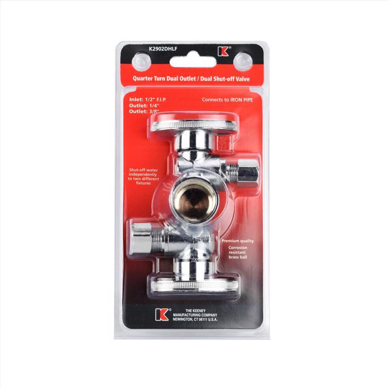 KEENEY - Keeney 1/4 in. FIP in. X 3/8 in. Compression Brass Dual Shut-Off Valve