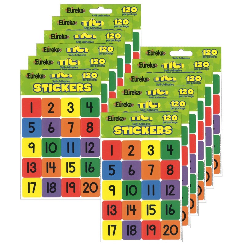 EUREKA - Numbers (1-20) Theme Stickers, 120 Per Pack, 12 Packs