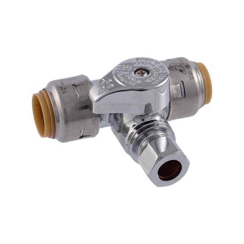 SHARKBITE - SharkBite 3/4 in. PTC X 1/4 in. Compression Brass Tee Stop