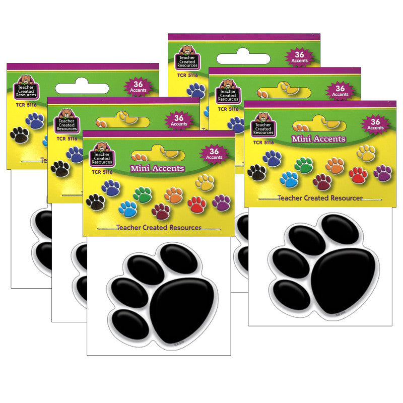 TEACHER CREATED RESOURCES - Colorful Paw Prints Mini Accents, 36 Per Pack, 6 Packs