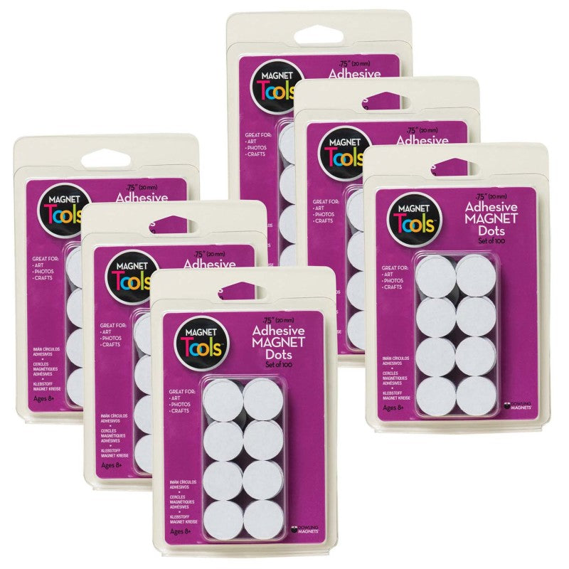 DOWLING MAGNETS - Adhesive Magnet Dots, 3/4", 100 Per Pack, 6 Packs