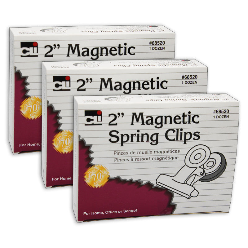 CHARLES LEONARD - Magnetic Spring Clips, 2", 12 Per Box, 3 Boxes