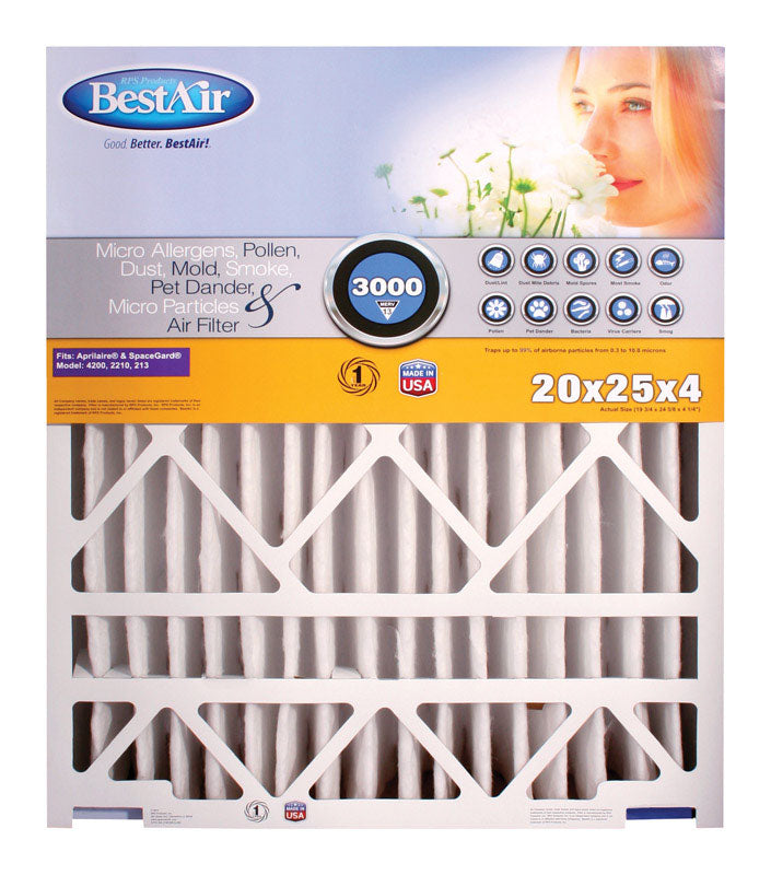 BESTAIR - BestAir 20 in. W X 25 in. H X 4 in. D 13 MERV Pleated Air Filter 1 pk - Case of 2