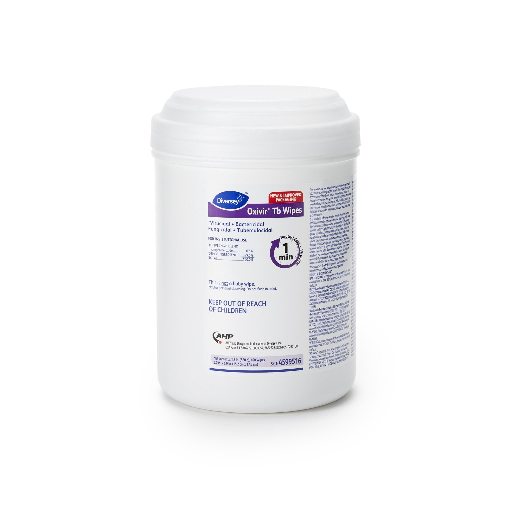 Lagasse - Diversey™ Oxivir® Tb Surface Disinfectant Cleaner Premoistened Hydrogen Peroxide Based Manual Pull Wipe 160 Count Canister Unscented NonSterile [160/CT]
