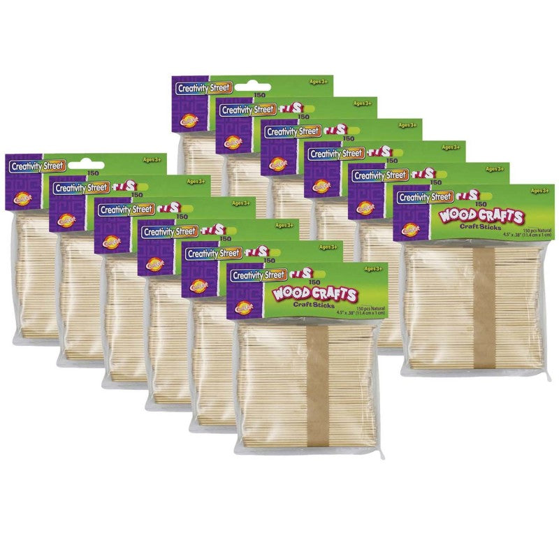 CREATIVITY STREET - Regular Craft Sticks, Natural, 4.5" x 3/8", 150 Per Pack, 12 Packs