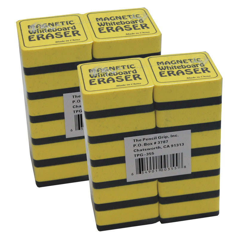 THE PENCIL GRIP - Magnetic Whiteboard Eraser, 2" x 2", Yellow, 12 Per Pack, 2 Packs