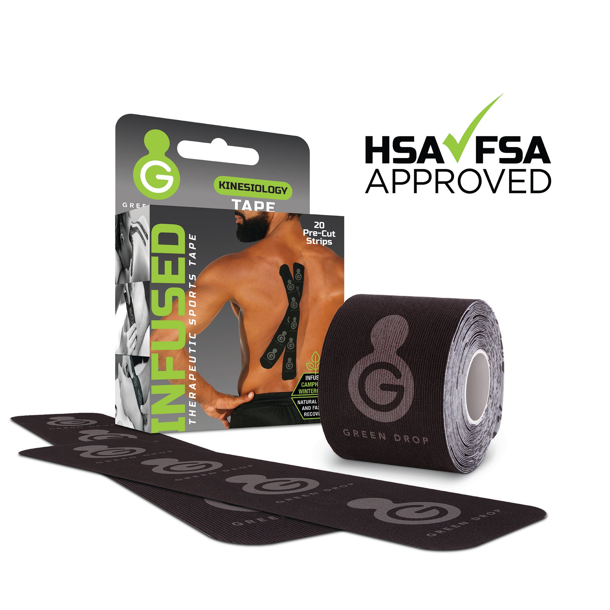 Green Drop Compression LLC - Kinesiology Tape Green Drop™ Black 2 X 10 Inch Nylon / Polyester / Spandex NonSterile [20/BX]