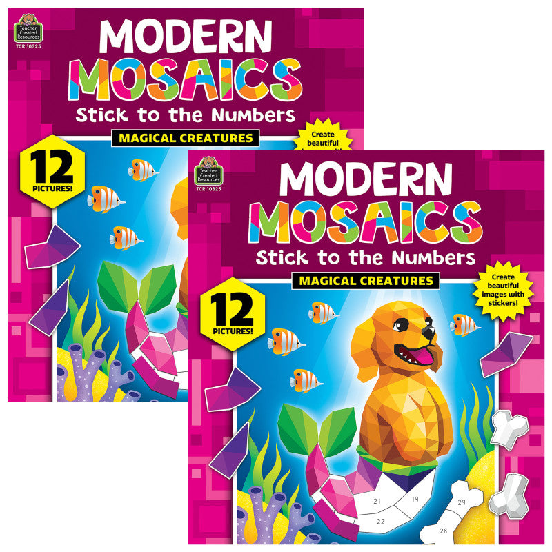 TEACHER CREATED RESOURCES - Magical Creatures Modern Mosaics Stick to the Numbers Activity Book, Pack of 2