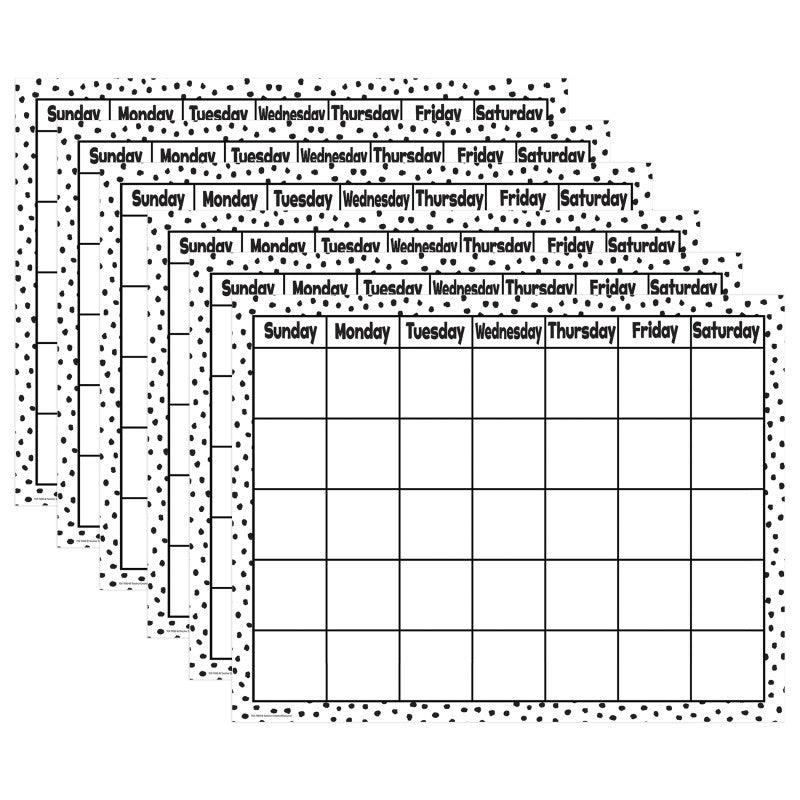 TEACHER CREATED RESOURCES - Black Painted Dots on White Calendar Chart, 17" x 22", Pack of 6