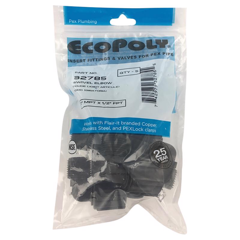 FLAIR-IT - Flair-It Ecopoly 1/2 in. MPT X 1/2 in. D FPT Plastic Swivel Elbow