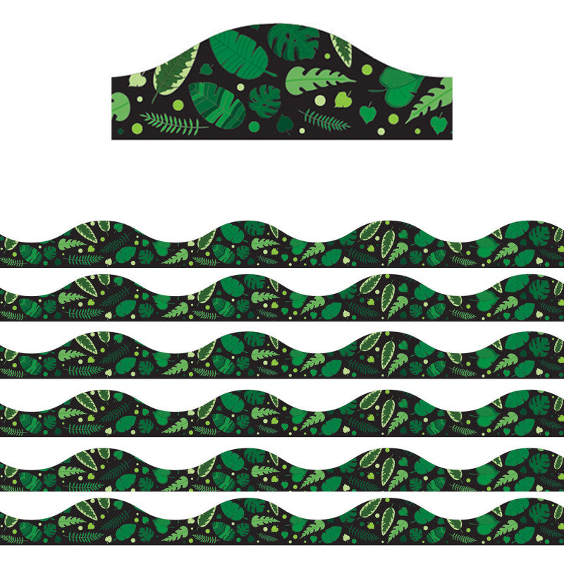 ASHLEY PRODUCTIONS - Magnetic Scallop Border, Greenery on Black, 12 Feet Per Pack, 6 Packs