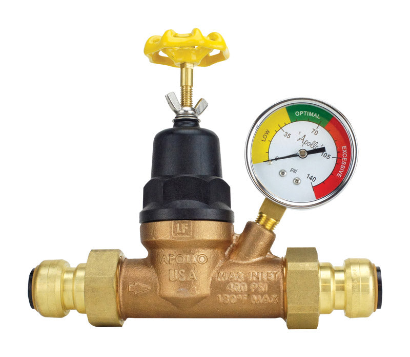 TECTITE - Tectite Apollo 3/4 in. Double Push Union Bronze Water Pressure Regulator with Gauge