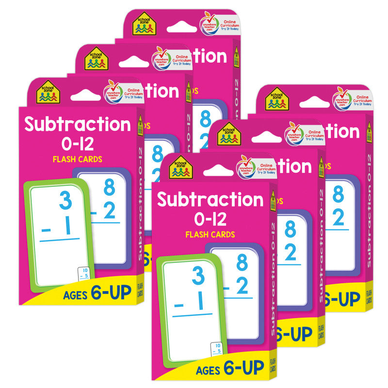 SCHOOL ZONE PUBLISHING - Subtraction 0-12 Flash Cards, 6 Packs