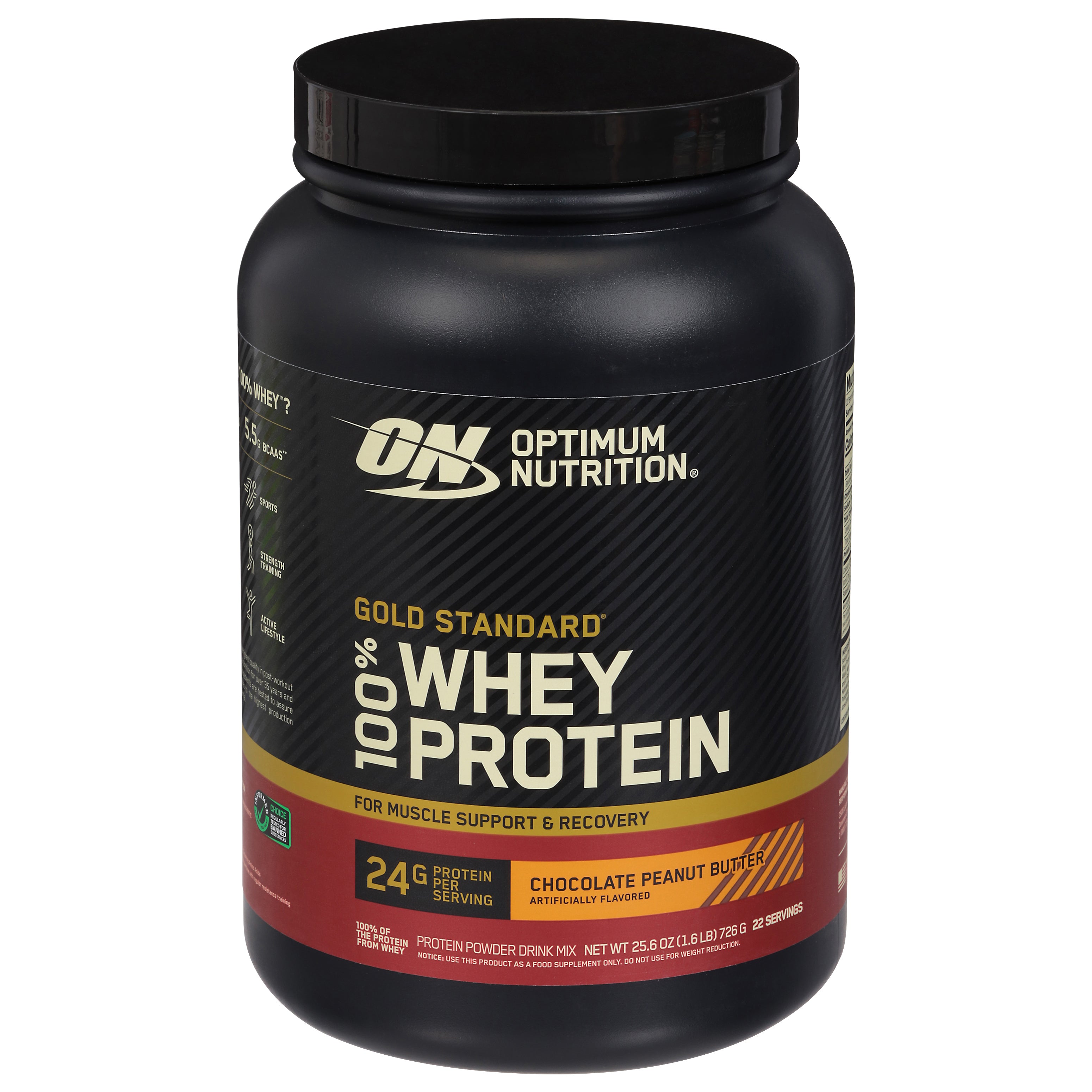 Optimum Nutrition Gold Standard 100% Whey Protein Chocolate Peanut Butter Protein Powder Drink Mix 25.6 oz - Case of 1