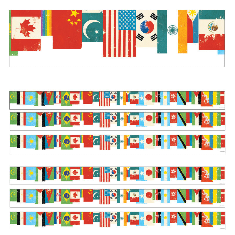 CARSON DELLOSA EDUCATION - All Are Welcome Flags Straight Borders, 36 Feet Per Pack, 6 Packs