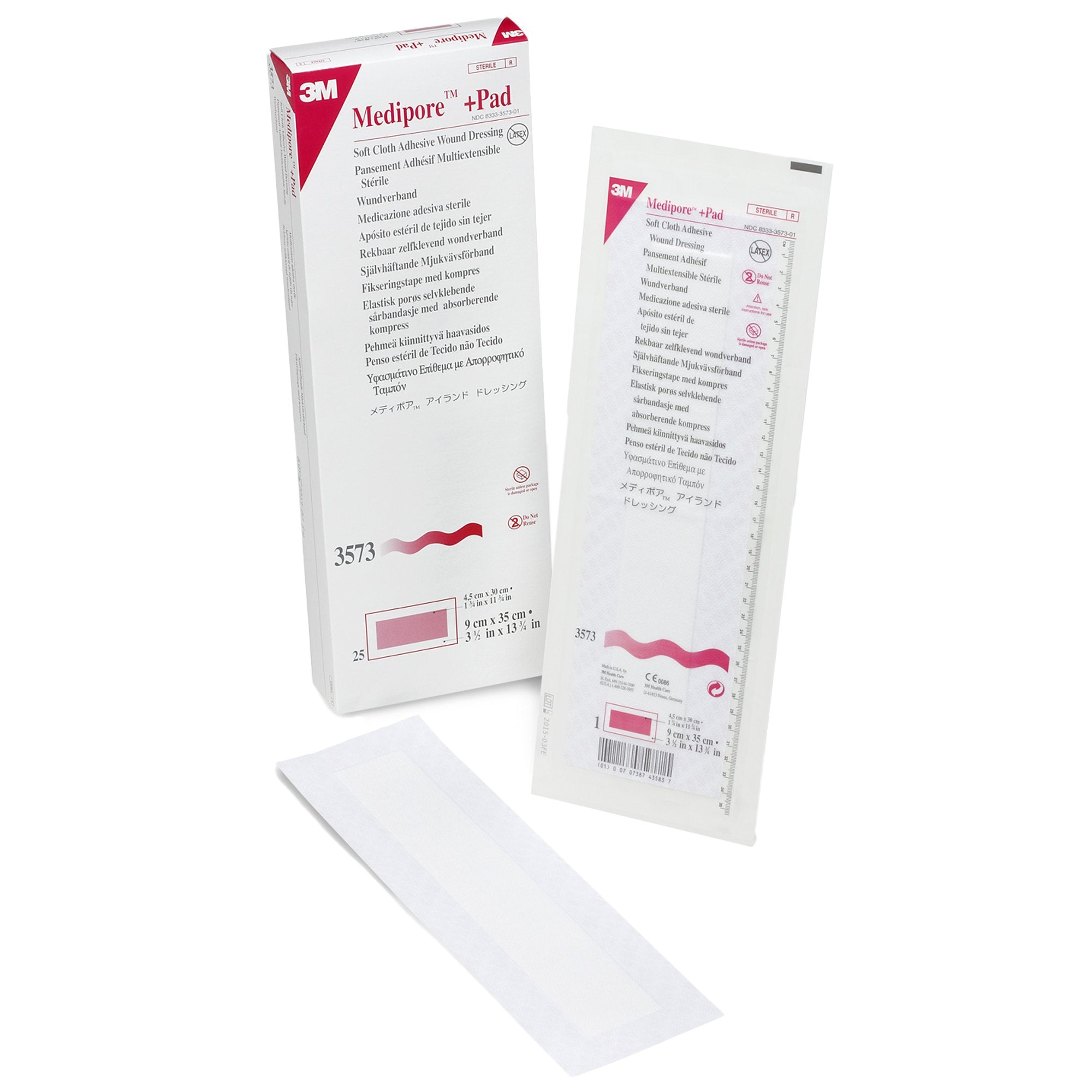 Solventum Corporation - Composite Dressing 3M™ Medipore™ 3-1/2 X 13-3/4 Inch Rectangle Sterile Nonwoven Backing [100/CS]